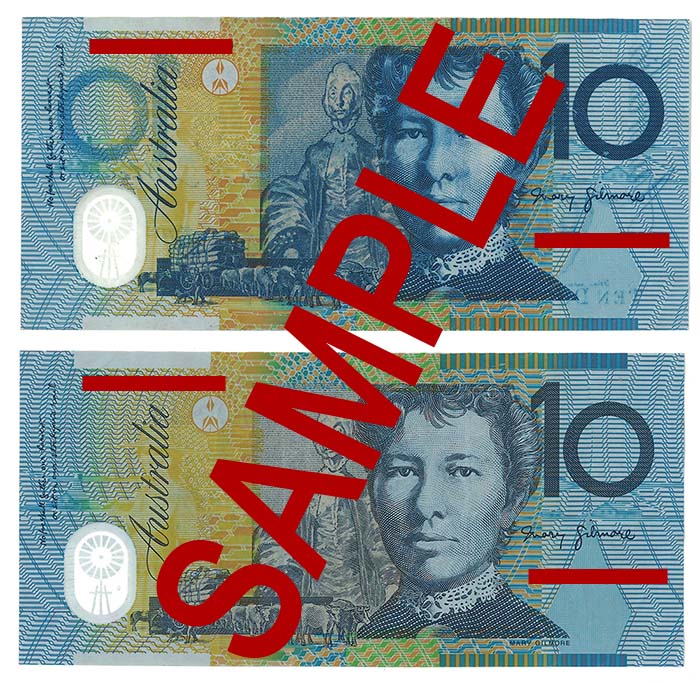 Counterfeit Australian 10 dollar note