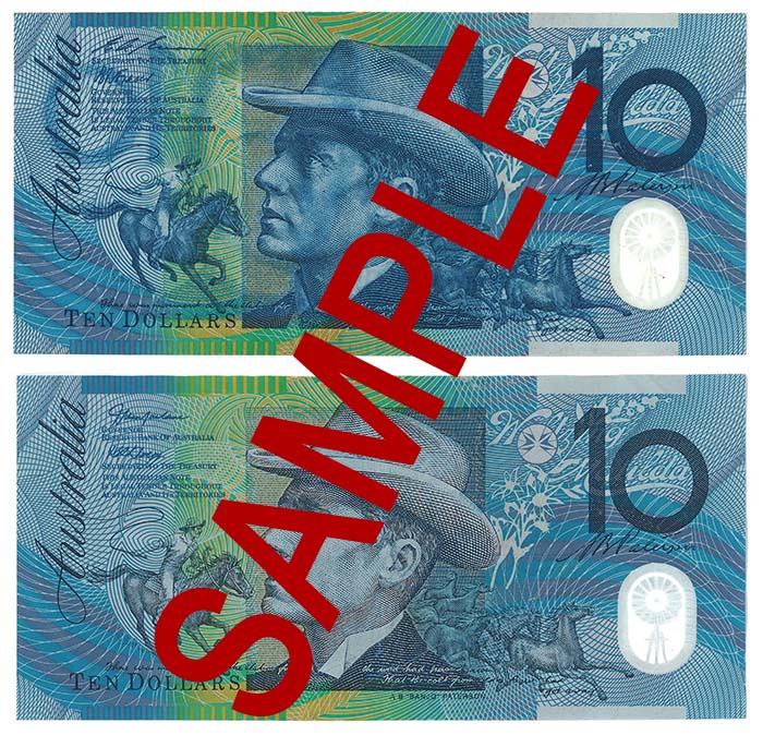 Counterfeit Australian 10 dollar note